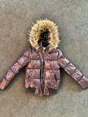 Appaman Iridescent Purple Puff Jacket with Faux Fur Hood